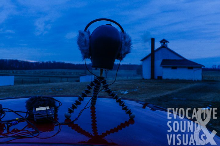 Recording the sound of a one-room Amish schoolhouse bell before sunrise on Thursday, February 1, 2018. Photo by Richard Alan Hannon
