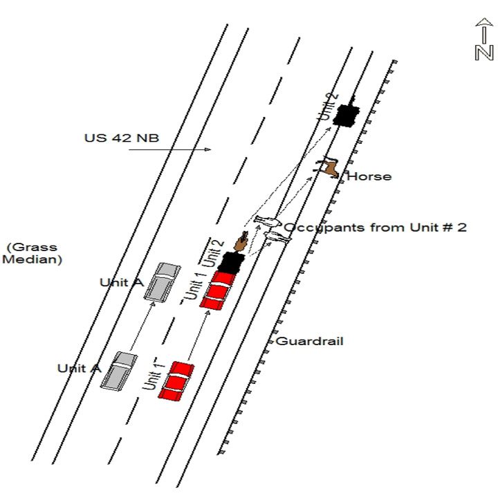 The collision diagram is shown on the Ohio Department of Public Safety traffic crash report and filled out by the Ohio State Highway Patrol, detailing the fatal accident involving an Amish buggy driven by Anna Miller on March 3, 2017.