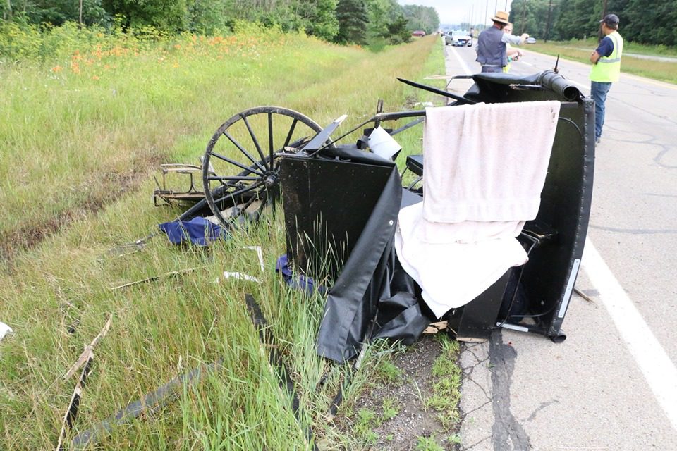 The scene following an Amish buggy versus Ford F-150 accident along U.S. Route 42 in Ashland County, Ohio July 2, 2019. Photo by Ashland County Pictures, used with permission.
