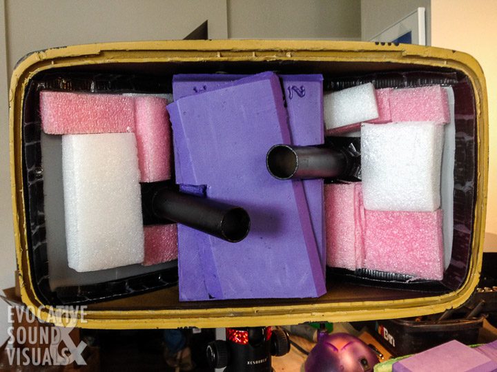 Closed-celled foam and a cut-up yoga block are affixed to the inside using double-stick tape. The yoga block also serves as a shelf to hold the PVC pipe in place. Photo by Richard Alan Hannon