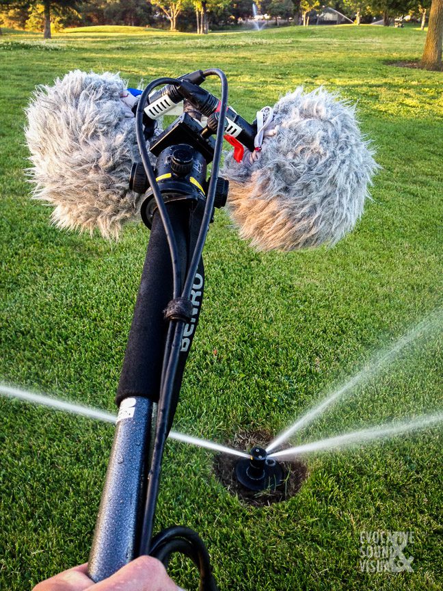 Recording the sound of irrigation sprinklers at Falcon Crest Golf Club in Kuna, Idaho on Friday, July 10, 2020. Photo by Richard Alan Hannon