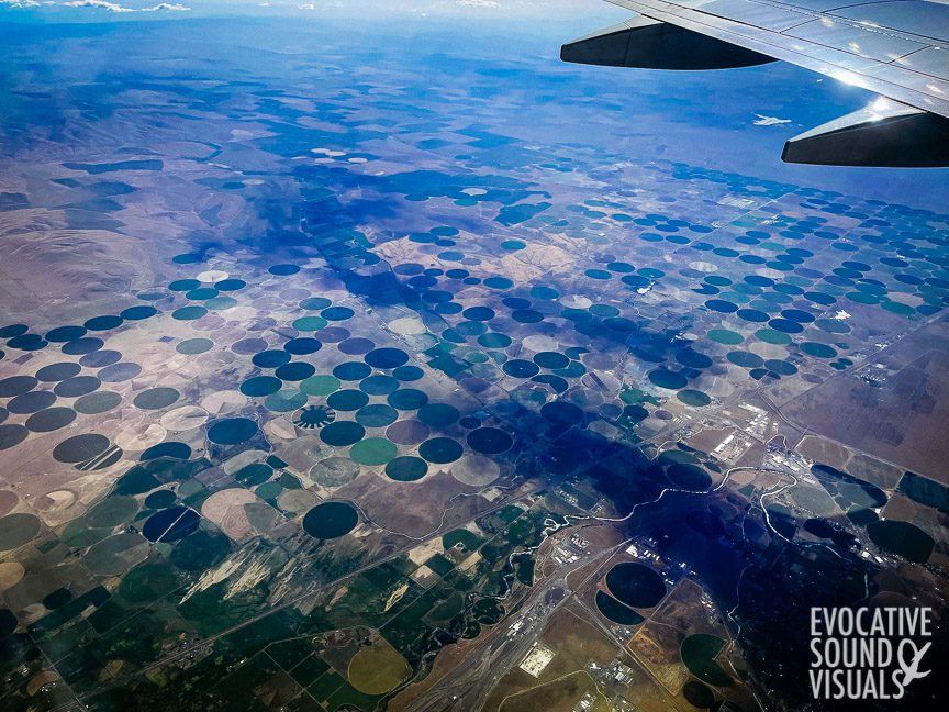 Miles upon miles of crop circles seen during a flight from Salt Lake City to Seattle on April 17, 2021 highlight the extent to which center pilot irrigation plays a part in the landscape of the arid West. Photo by Richard Alan Hannon