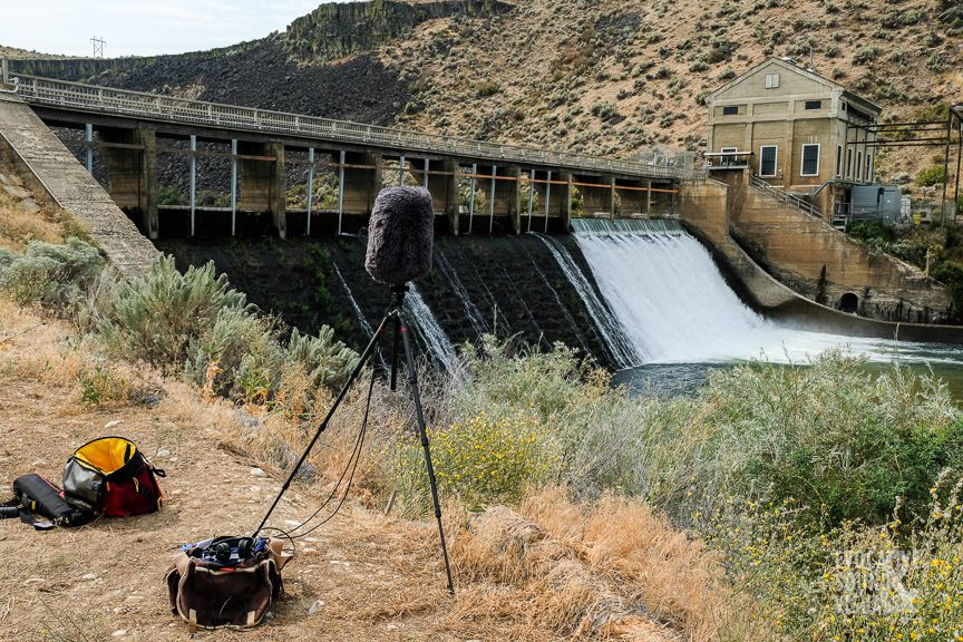 Recording the sound of the Boise River Diversion dam east of Boise, Idaho on Thursday, August 27, 2020. Photo by Richard Alan Hannon