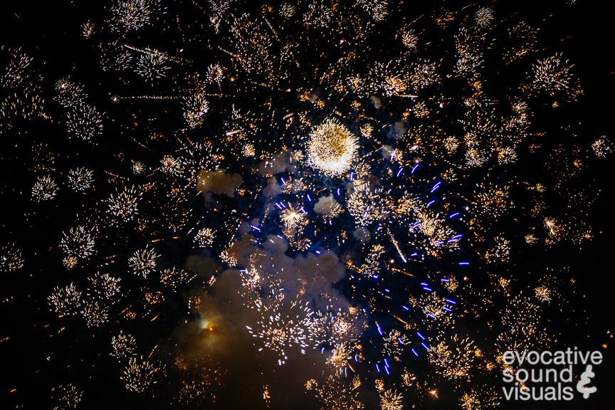 A barrage of fireworks burst directly overhead during a commercial display in north central Ohio. Photo by Richard Alan Hannon