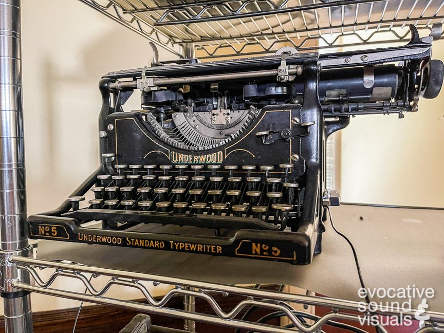 Recording the sound of a vintage Undewood Number 5 standard typewriter inside the Bedford Historical Society in Bedford, Ohio on Tuesday, May 303, 2023. Photo by Richard Alan Hannon