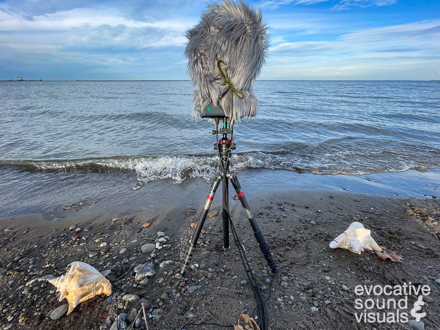 Capturing the sound of Lake Erie waves - as heard through a pair of conch shells - at Fairport Harbor Lakefront Park on Saturday, December 16, 2023. Photo by Richard Alan Hannon