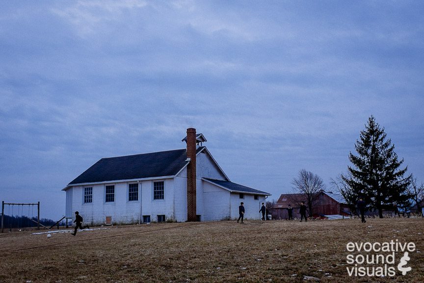 Amish children play soccer in their schoolyard before the first bell rings on Thursday, February 1, 2018. Photo by Richard Alan Hannon