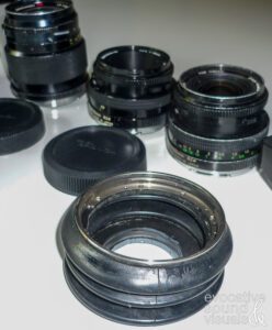My DIY tilt-shift lens system made up of a 50mm Zenza 2.8, 75mm Zenzanon PE 2.8 and 150 f4 Zenzanon MC. Photo by Richard Alan Hannon