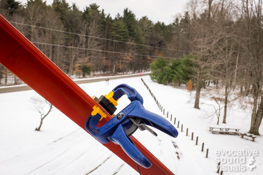 Recording the sound of wind hitting the fire tower at Mohican State Park on February 19, 2016. Photo by Richard Alan Hannon