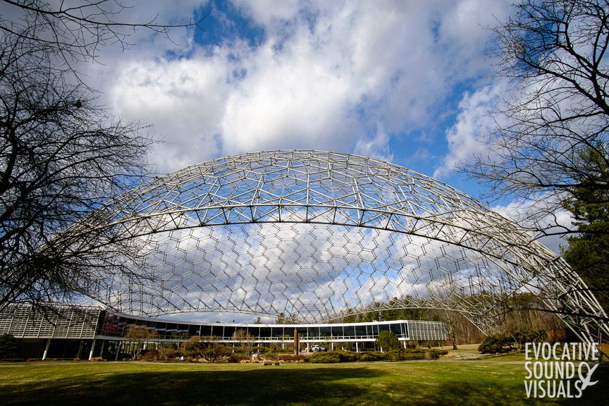 The open latticework geodesic dome that spans ASM International’s headquarters at Materials Park in Novelty, Ohio on Wednesday, February 15, 2023. The dome, built in 1958 of extruded aluminum pipe in 1958, contains over 65,000 parts. It is the world’s largest open-work geodesic dome, standing 103 feet high, measuring 250 feet in diameter and weighing 80 tons. Photo by Richard Alan Hannon