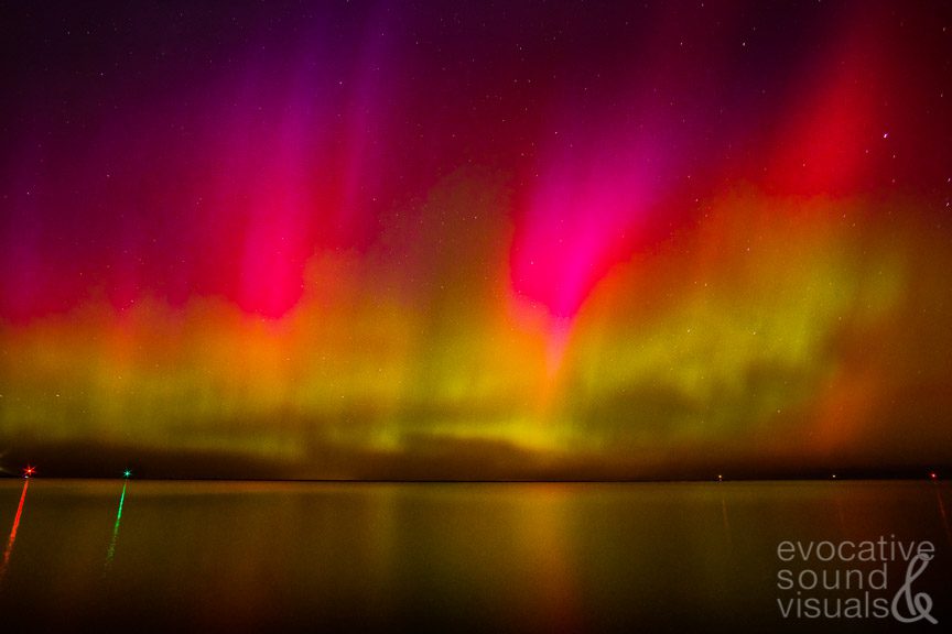 The Aurora Borealis, or Northern Lights, as seen above Lake Erie at Fairport Harbor, Ohio on Friday, May 10, 2024. A severe geomagnetic solar storm , which materialized on the sun only days before, gave rise to the spectacular view. Photo by Richard Alan Hanon.